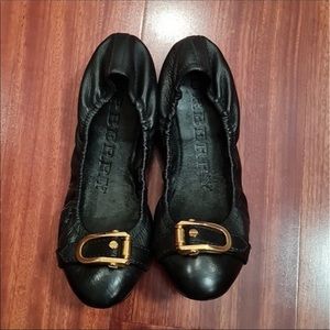Burberry Black Leather Ballet Flats (New, 37.5)